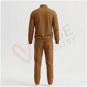 Ensemble de survêtement marron pour homme, manches longues, col montant, fermeture éclair sur le devant, blocs de couleur, décontracté, respirant, pour l'automne, coupe classique - Product Image 2