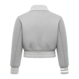 Custom Women's Cropped Wool Quilted Varsity <b>Jacket</b> Chenille Embroidery Knitted Construction Button-Up Collar Cotton Filling - Product Image 5