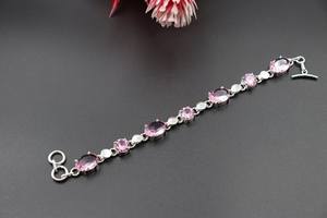 Pulsera de Plata de Ley con Cuarzo Rosa Natural, Corte Ovalado, Hecha a Mano, Ajustable, Joyería de Lujo, Regalo de Cumpleaños para Ella - Product Image 3