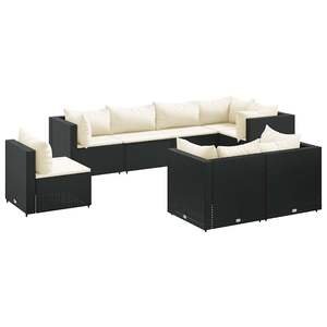Ensemble de salon de jardin en polyrotin noir 8 pièces avec coussins - Product Image 2