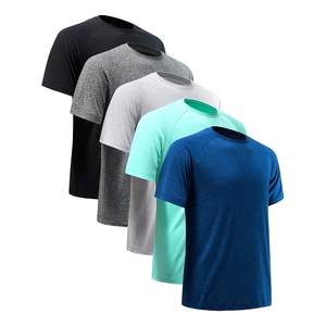 Camiseta de Punto para Hombre, Cuello Redondo, Color Sólido, Manga Corta, Corte Regular, Secado Rápido, Transpirable, 100% Algodón, Estilo Casual, para Gimnasio - Product Image 1