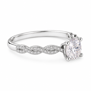 Anillo de Compromiso Clásico con Diamante de Corte Brillante Redondo, Plata 925, Moissanita, Diseño Trenzado, Regalo de San Valentín para Mujer - Product Image 3