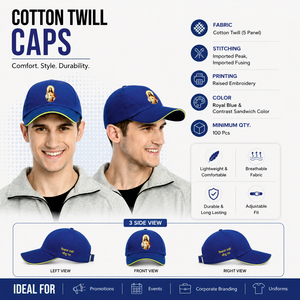 Gorra de Béisbol de Sarga de Algodón Azul Rey con Bordado en Relieve, Visera Curva, Ajustable con Velcro, Unisex, Casual, Promocional, para Exteriores - Product Image 1