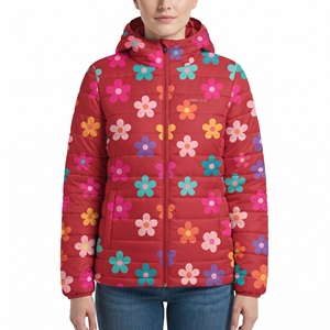 <b>Women's</b> Sublimation Flower Puffer Jacket <b>Belted</b> Hooded Quilted Winter <b>Coat</b> Hot Padded Outdoor Fashion Casual Outerwear New Style - Product Image 1