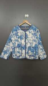 Chaqueta de Algodón Azul con Estampado Animal, Manga Larga, Cuello en V, Estilo Vacacional, Ropa de Verano - Product Image 5