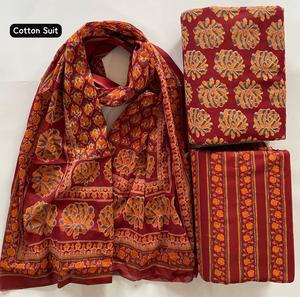 Premium Hand Block Printed Cotton Fabric <b>Dress</b> Material Wholesale Unstitched 3 Piece Indian Ethnic Suit Sets For Boutiques - Product Image 4
