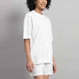 Ensemble 2 pièces short de sport ample en coton pour femme, collection été 2026, style streetwear extensible, tenue décontractée assortie, OEM ODM - Product Image 2