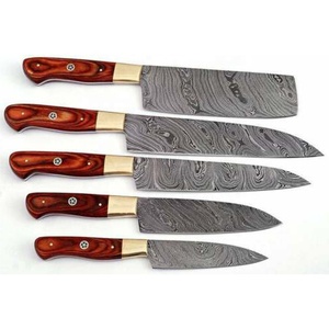 Juego de Cuchillos de Cocina de Damasco Forjados a Mano de 5 Piezas, Juego de Cuchillos Profesionales para Chef con Mango de Madera Roja, OEM, ODM, Venta al Por Mayor - Product Image 1