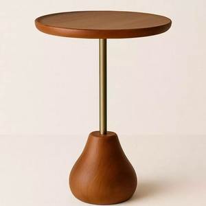 Table d'appoint ronde moderne en bois avec piétement métallique, meuble décoratif pour balcon, hôtel, restaurant, salon de thé - Product Image 1