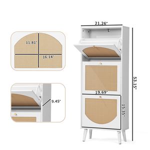Scarpiera Bianca a 3 Livelli con Fronte in Rattan 54*24*135cm, in Truciolato e MDF, Design Semplice Salvaspazio - Product Image 5