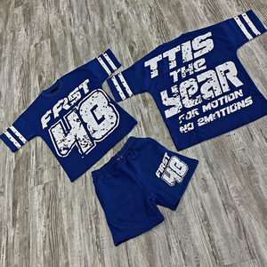 New Summer Men's Running Custom 100% Cotton High Quality Streetwear Vintage <b>Screen</b> Print Boxy T-shirt and Shorts Set for Men - Product Image 2