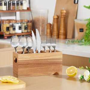 Support à Couverts en Bois pour Comptoir de Cuisine, Organisateur d'Ustensiles, Boîte de Rangement pour Cuillères, Fourchettes et Couteaux, Support de Rangement pour Couverts - Product Image 1
