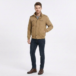 Chaqueta Bomber de Lona para Hombre, Cuello Redondo, Cierre de Cremallera, Estilo Formal, Color Sólido, Transpirable, Recubierta de Poliéster/Algodón, para Primavera - Product Image 2