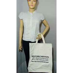 Premium Quality Cotton Canvas Tote <b>Bag</b> Eco Friendly Reusable Conference <b>Bag</b> with <b>Long</b> Handles Geometric Pattern and Zipper - Product Image 2