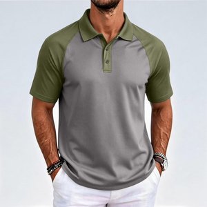 <b>Polo</b> <b>Shirts</b> For <b>Men</b> Raglan <b>Sleeve</b> Turn-Down Collar Color Block Wrinkle-Resistant for Summer Breathable Cotton/Poly Blend 220 GSM - Product Image 2