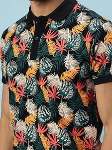 เสื้อโปโลพิมพ์ลายดอกไม้สำหรับผู้ชาย ทรงพอดีตัว สไตล์ลำลองแนวสตรีทแฟชั่น - Product Image 1