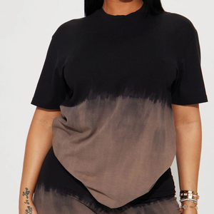 Ensemble 2 pièces décontracté pour femme : T-shirt col rond et short au-dessus du genou en coton tricoté et élasthanne, coupe ample, idéal printemps-été - Product Image 4