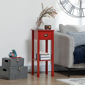 Tavolino Laterale Rosso a 2 Ripiani con Cassetto, Tavolino Stretto per Soggiorno e Camera da Letto - Product Image 2