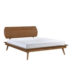Letto matrimoniale in legno stile country casual con testiera ovale, 1 pz, design a piattaforma, per camera da letto - Product Image 2