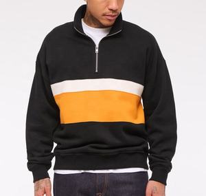 Sudadera de hombre negra con bloques de color, cuello alto, manga larga, casual, con cremallera de un cuarto, para golf - Product Image 1