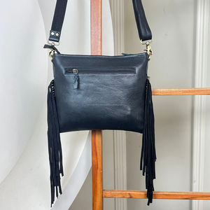 Popular diseño único a cuadros cuero de vaca gran capacidad bolso con flecos Vintage bolso cruzado de cuero genuino para mujer - Product Image 5