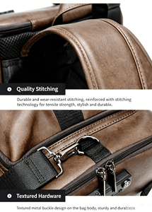 Leather Gym <b>Backpack</b> <b>Large</b> Capacity Zipper Closure Adjustable Strap Unisex Black Duffle Bag for Daily Use and Travel - Product Image 6