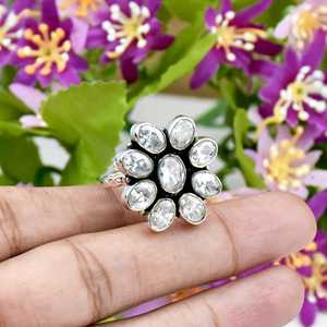 Natural <b>Cubic</b> <b>Zirconia</b> Gemstone <b>Ring</b> Floral Cluster <b>Ring</b> Statement Jewelry Adjustable Band 925 Sterling <b>SIlver</b> Gift For Her - Product Image 3