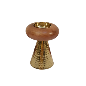 Brûleur d'encens artisanal en bois avec bol en acier inoxydable et base en métal argenté martelé pour parfumer l'intérieur - Product Image 3