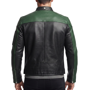 Real Genuine Leather <b>Jacket</b> <b>Men</b> Vintage Motorcycle Biker Leather <b>Jackets</b> <b>Men's</b> Chest Pocket Sleeve Zipper <b>Racer</b> Leather <b>Jacket</b> - Product Image 2