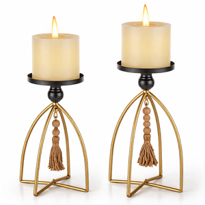 Candle Holders with Turquoise Beads Stylish Decorative Candle Stands for Home Decor with Tassel Bead Accent for Table Decor - Product Image 6