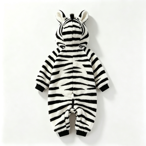 Pijama de cebra suave personalizado para dormir, Pijama de cebra con forro polar para el frío, Pijama de cebra de peluche a rayas blancas y negras para bebé - Product Image 2