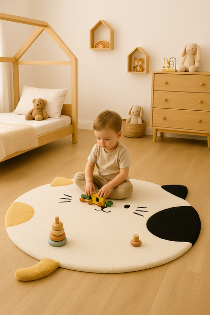 Custom Handmade Wool Rug white Color cat design Non-Slip PET Friendly High Pile Hand Tufted Modern Oval Area Rug for Home