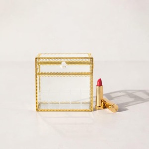 Lavish Glass And Metal Gold Edge Lipstick <b>Box</b> Organizer For Vanity Storage And Luxury Makeup Display Handcrafted From India - Product Image 1