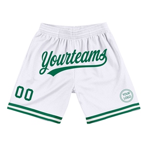 Shorts de basket-ball personnalisés écologiques blancs et verts authentiques de style rétro - Product Image 1