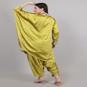 Modern Women <b>Set</b> 2pc Kaftan Dhoti Mehndi <b>Colour</b> With Beads cut dana & Sequence work Trendy Style For Girls - Product Image 4