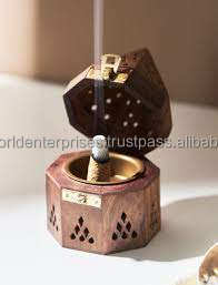 Brûleur d'encens en bois d'acacia Attrape-cendres en bois Porte-encens artisanal Encensoir en bois naturel Brûleur d'encens rustique - Product Image 3