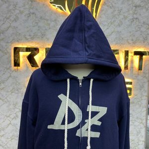 เสื้อฮู้ดซิปเต็มตัวสีน้ำเงินกรมท่าแบบสั่งทำพิเศษสำหรับผู้ชายและผู้หญิง ทรงโอเวอร์ไซส์ ผ้าฝ้ายฟลีซ พิมพ์ลายโลโก้ รับผลิตแบบ OEM ODM - Product Image 5