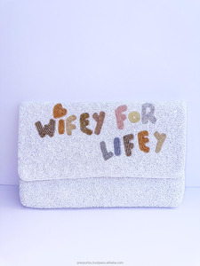 Bridal Wifey Lifey Embroidery Beaded Portable Fashion Clutch Bag Wedding Custom Designer Evening Stylish Gift <b>Handbag</b> - Product Image 5