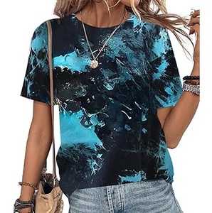 Camisetas de mujer personalizables más vendidas, teñidas con efecto tie-dye, holgadas, de corte cuadrado, transpirables, para uso exterior. - Product Image 1