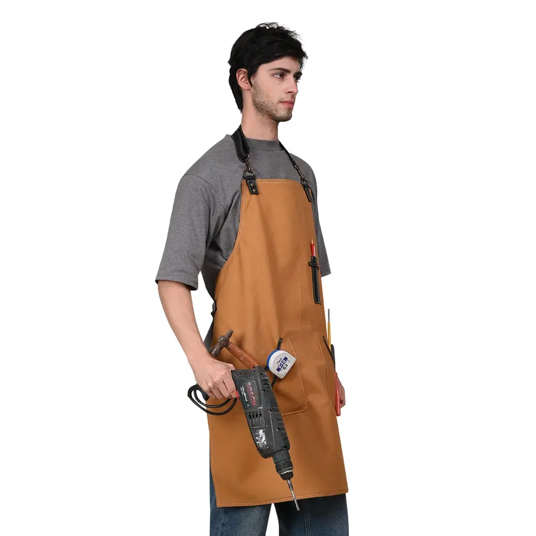 Waxed canvas retro apron custom logo carpenter welder apron leather shoulder strap splash-proof and stain-resistant clothing