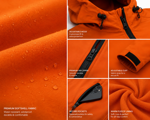 Veste Softshell à Capuche Orange Personnalisée Imperméable Coupe-Vent Doublée Polaire pour Randonnée et Travail en Extérieur Manteau de Sécurité OEM - Product Image 6