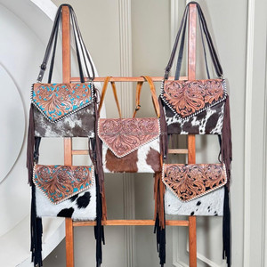 OEM ODM Customized Wholesale <b>Women</b> Hand Tooled Leather Envelope Fringe Crossbody <b>Bag</b> High Quality Designer Cowhide Shoulder <b>Bags</b> - Product Image 4