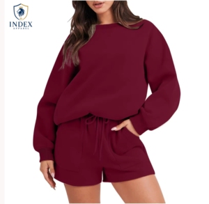INDEX APPAREL Conjunto de 2 Piezas para Mujer, Color Granate, Cuello Redondo, Manga Larga, Corte Holgado, Informal, para Primavera/Verano - Product Image 1
