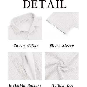 2025 camisa informal de manga corta con botones para hombre 100% algodón cuello cubano verano playa ahueca hacia fuera Tops tamaño 6XL ODM suministro - Product Image 5