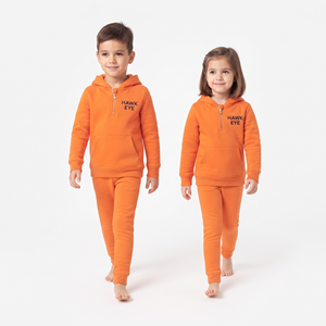 Conjunto Deportivo de Otoño-Primavera para Niños, Sudadera con Media Cremallera y Pantalones Jogger Color Naranja Sólido, Conjunto Casual de Dos Piezas con Capucha - Product Image 3