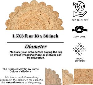 Alfombra Tejida a Mano con Borde Festoneado de Yute, Colección Decorativa Clásica de Calidad para Sala de Estar y Cocina - Natural - Product Image 2