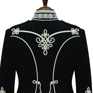 Men's Black Wool Hussar <b>Jacket</b> With <b>Silver</b> Embroidery And Turn-down Collar Formal Winter Coat For Uniforms - Product Image 3