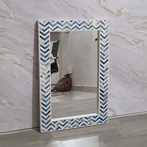 Contemporary Rectangular Bone Inlay Wedding Wall Mirror Blue White Chevron <b>Frame</b> Decorative Glass Design Modern Home Interior - Product Image 2