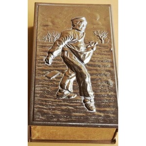 Newest Vintage Aluminum Match Case Stick Shape Embossed Farmer Design Durable Household Use - Product Image 2