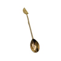 Juego de cubiertos de cuchara con mango hecho a mano, latón dorado, largo, acanalado, estrella dorada y diseño de Luna blanca, cuchara de té y postre